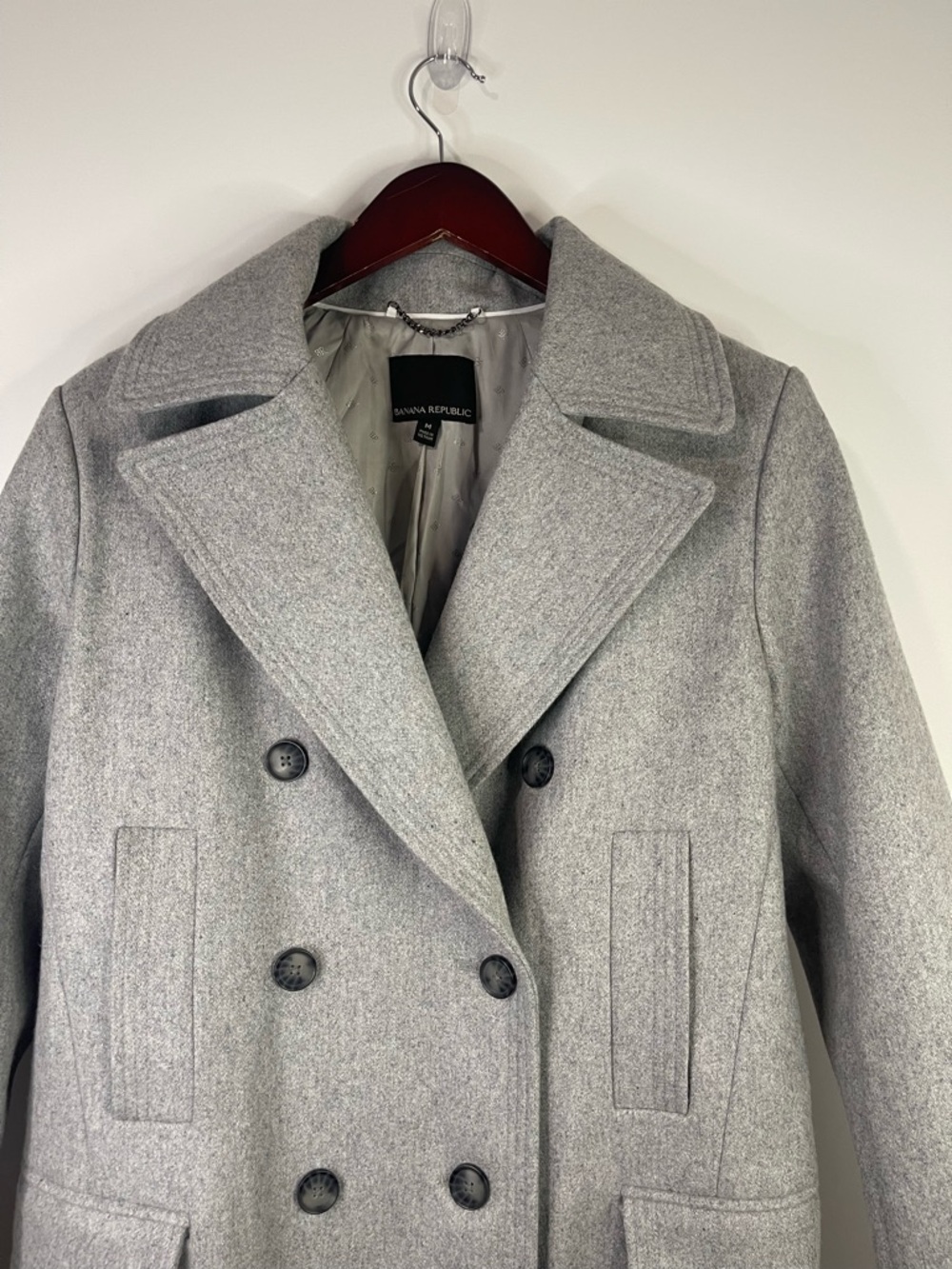 Banana Republic Light Gray Double-Breasted Pea Coat - Picture 2 of 12